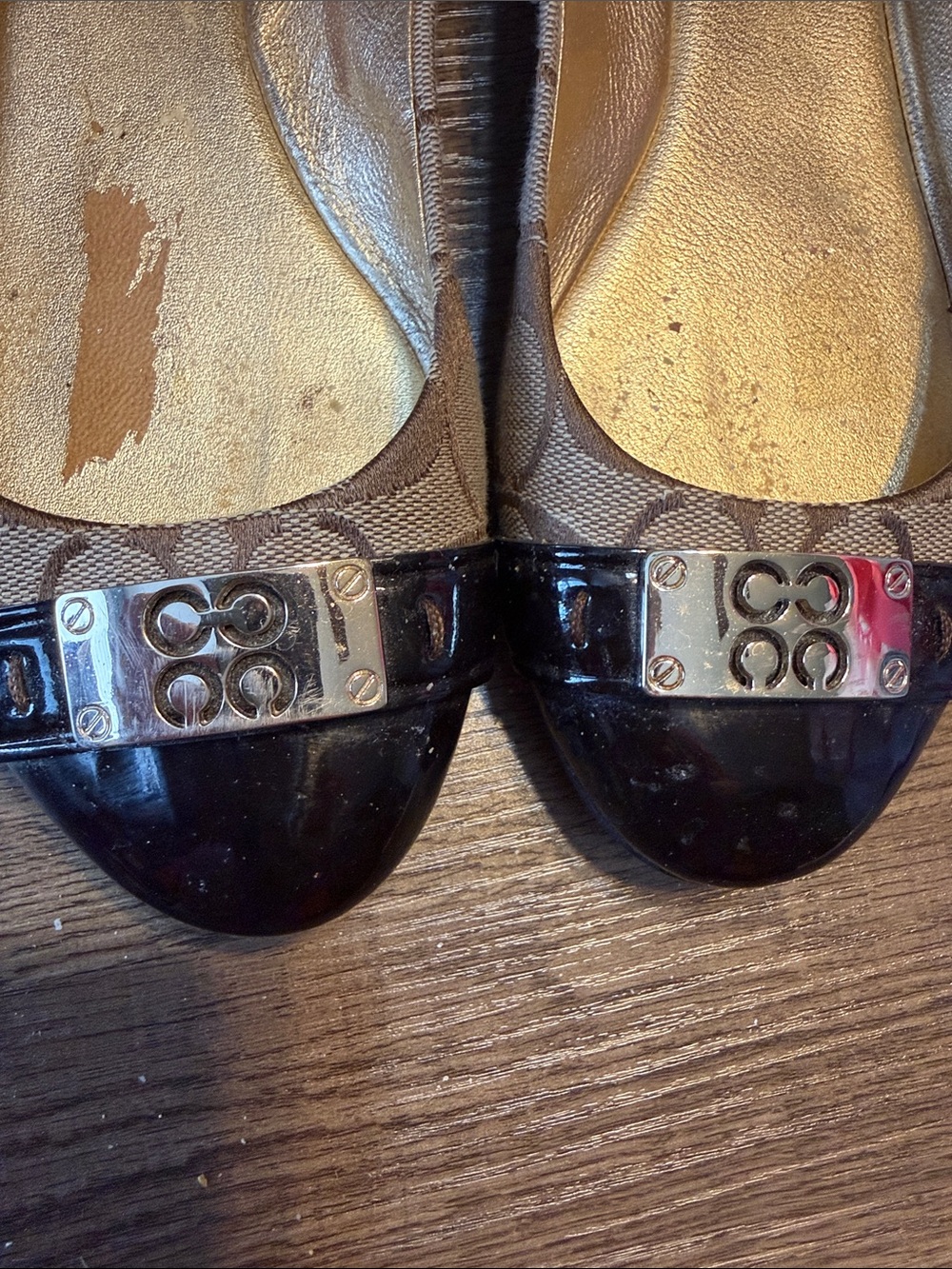 Coach Brown Logo Canvas Flats with Black Patent Toe - Picture 5 of 5